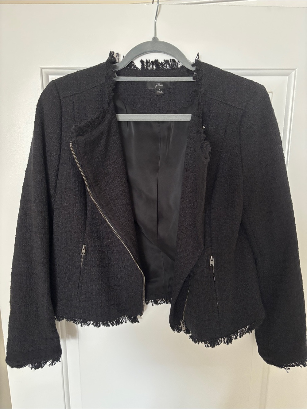 J. Crew Black Fringed Tweed Blazer